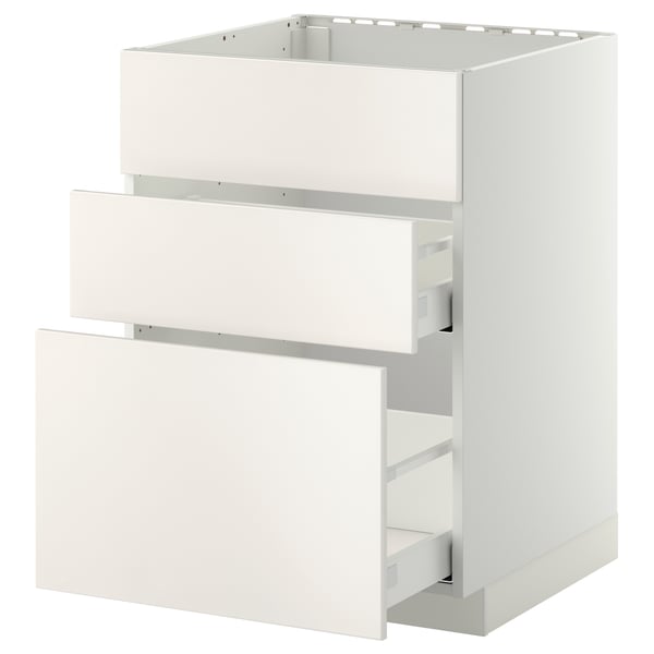 METOD / MAXIMERA Base cab f sink+3 fronts/2 drawers, white/Veddinge white, 60x60 cm