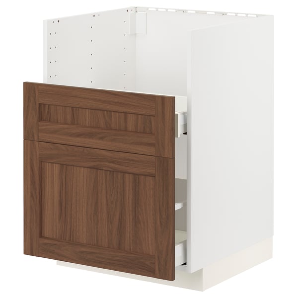 METOD / MAXIMERA Base cab f TALLSJÖN sink, white Enköping/brown walnut effect, 60x60 cm