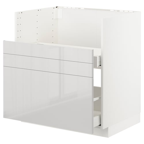 METOD white kitchen unit: modern design, glossy drawers, durable frame, sleek white finishes.