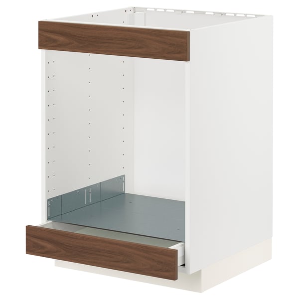 METOD / MAXIMERA Base cab for hob+oven w drawer, white Enköping/brown walnut effect, 60x60 cm