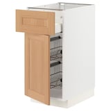 METOD / MAXIMERA Base cab w wire basket/drawer/door, white/Vedhamn oak, 40x60 cm