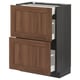 METOD / MAXIMERA Base cab with 2 fronts/3 drawers, black Enköping/brown walnut effect, 60x37 cm