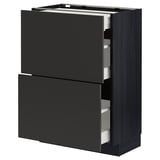 METOD / MAXIMERA Base cab with 2 fronts/3 drawers, black/Nickebo matt anthracite, 60x37 cm