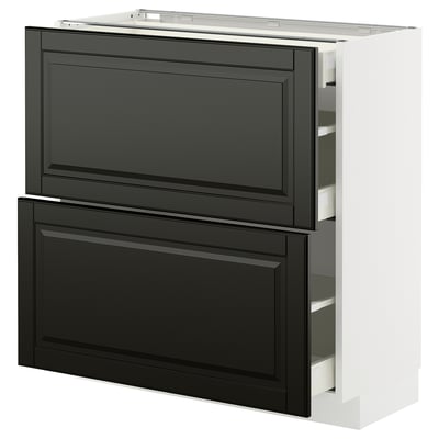 METOD / MAXIMERA Base cab with 2 fronts/3 drawers, white/Bodbyn black, 80x37 cm