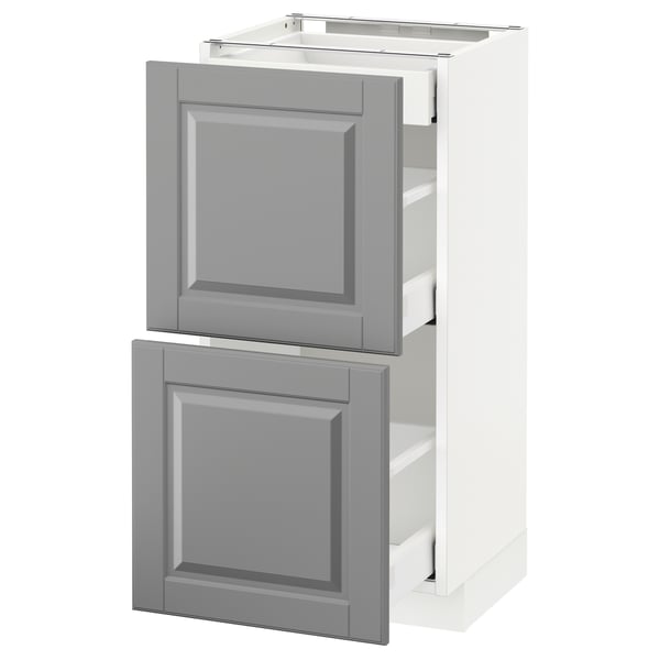 METOD / MAXIMERA Base cab with 2 fronts/3 drawers, white/Bodbyn grey, 40x37 cm