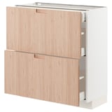 METOD / MAXIMERA Base cab with 2 fronts/3 drawers, white/Fröjered light bamboo, 80x37 cm