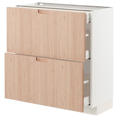 METOD / MAXIMERA Base cab with 2 fronts/3 drawers, white/Fröjered light bamboo, 80x37 cm