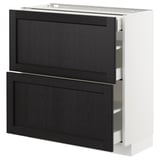 METOD / MAXIMERA Base cab with 2 fronts/3 drawers, white/Lerhyttan black stained, 80x37 cm