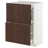 METOD / MAXIMERA Base cab with 2 fronts/3 drawers, white/Sinarp brown, 60x37 cm