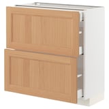 METOD / MAXIMERA Base cab with 2 fronts/3 drawers, white/Vedhamn oak, 80x37 cm