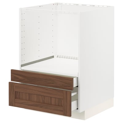 METOD / MAXIMERA Base cabinet f combi micro/drawers, white Enköping/brown walnut effect, 60x60 cm