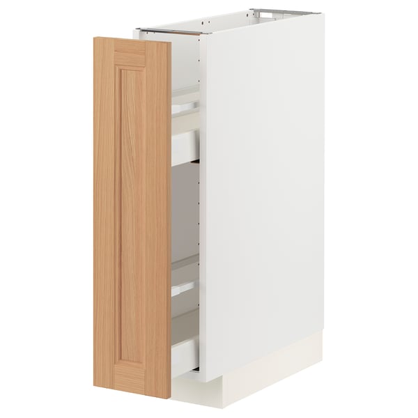 METOD / MAXIMERA Base cabinet/pull-out int fittings, white/Vedhamn oak, 20x60 cm