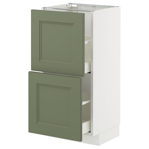 METOD kitchen cabinet in grey-green with two drawers, sleek design, modern traditional look.
