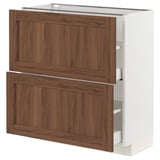 METOD / MAXIMERA Base cabinet with 2 drawers, white Enköping/brown walnut effect, 80x37 cm