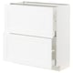 A white METOD kitchen cabinet with two drawers, one door, and a top shelf.