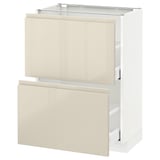 METOD / MAXIMERA Base cabinet with 2 drawers, white/Voxtorp high-gloss light beige, 60x37 cm