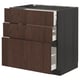 METOD / MAXIMERA Base cabinet with 3 drawers, black/Sinarp brown, 80x60 cm