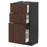 METOD / MAXIMERA Base cabinet with 3 drawers, black/Sinarp brown, 40x37 cm