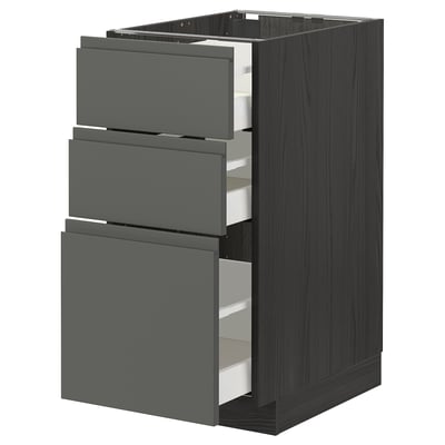 METOD / MAXIMERA Base cabinet with 3 drawers, black/Voxtorp dark grey, 40x60 cm