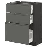 METOD / MAXIMERA Base cabinet with 3 drawers, black/Voxtorp dark grey, 60x37 cm