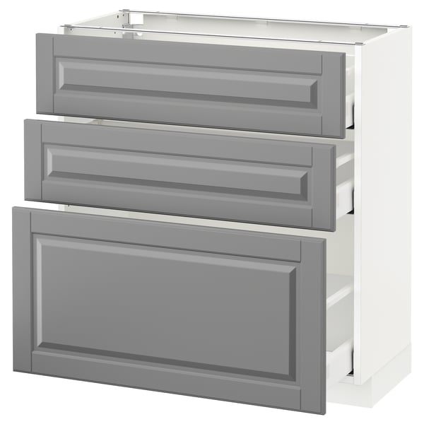 METOD / MAXIMERA Base cabinet with 3 drawers, white/Bodbyn grey, 80x37 cm