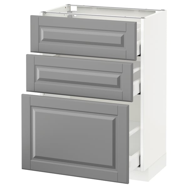 METOD / MAXIMERA Base cabinet with 3 drawers, white/Bodbyn grey, 60x37 cm