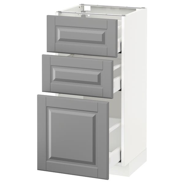 METOD / MAXIMERA Base cabinet with 3 drawers, white/Bodbyn grey, 40x37 cm