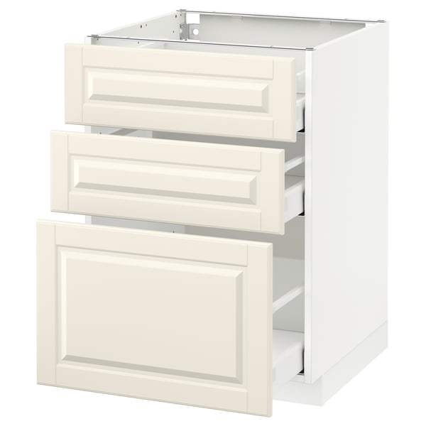 METOD / MAXIMERA Base cabinet with 3 drawers, white/Bodbyn off-white, 60x60 cm