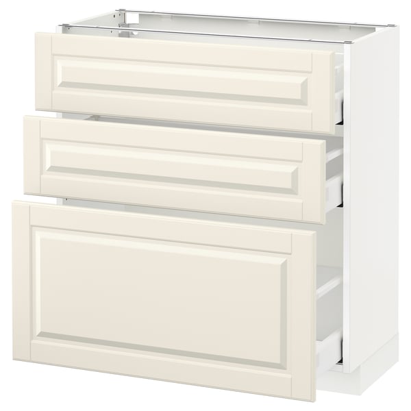 METOD / MAXIMERA Base cabinet with 3 drawers, white/Bodbyn off-white, 80x37 cm