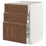 METOD / MAXIMERA Base cabinet with 3 drawers, white Enköping/brown walnut effect, 60x60 cm
