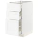 METOD kitchen unit in white with three open drawers, classic design.