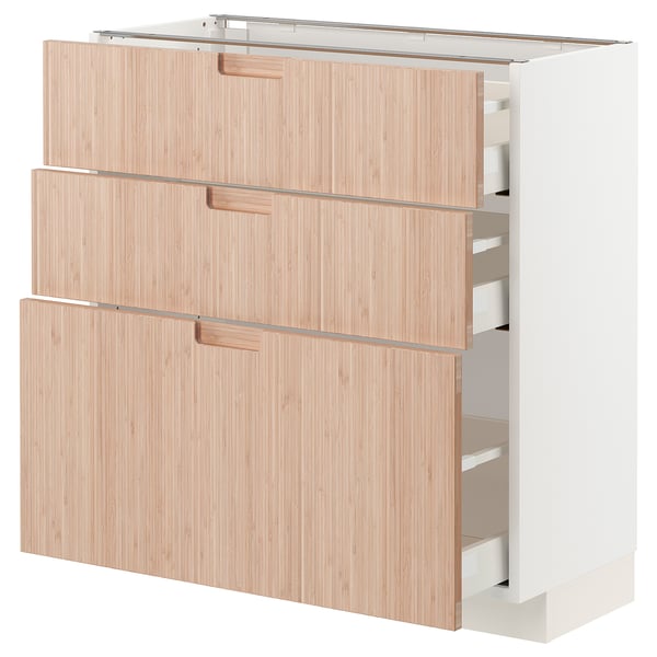 METOD / MAXIMERA Base cabinet with 3 drawers, white/Fröjered light bamboo, 80x37 cm
