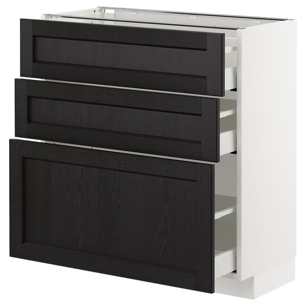 METOD / MAXIMERA Base cabinet with 3 drawers, white/Lerhyttan black stained, 80x37 cm