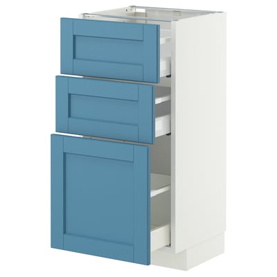 METOD / MAXIMERA Base cabinet with 3 drawers, white/Lerhyttan blue, 40x37 cm