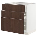 METOD / MAXIMERA Base cabinet with 3 drawers, white/Sinarp brown, 80x60 cm