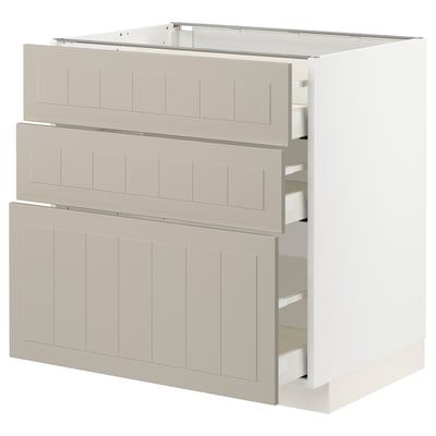 METOD / MAXIMERA Base cabinet with 3 drawers, white/Stensund beige, 80x60 cm