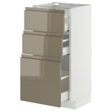 METOD / MAXIMERA Base cabinet with 3 drawers, white/Voxtorp high-gloss dark grey-brown, 40x37 cm