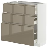 METOD / MAXIMERA Base cabinet with 3 drawers, white/Voxtorp high-gloss dark grey-brown, 80x37 cm