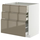 METOD / MAXIMERA Base cabinet with 3 drawers, white/Voxtorp high-gloss dark grey-brown, 80x60 cm