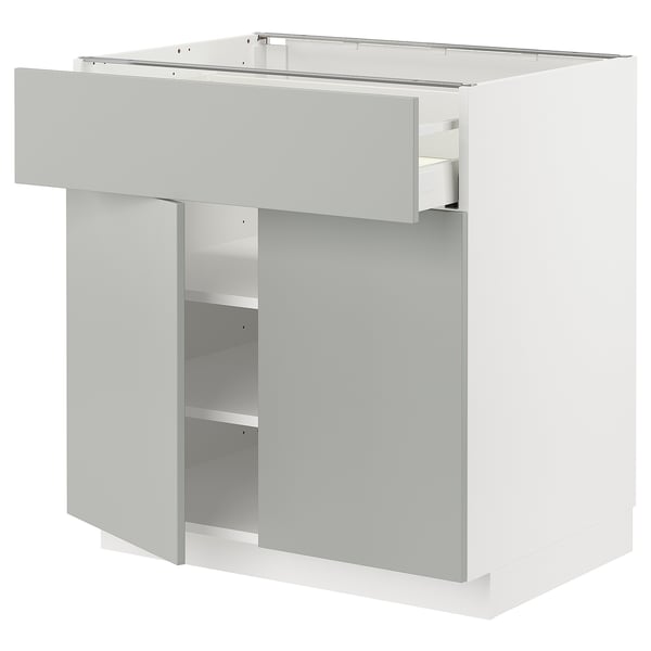 METOD / MAXIMERA Base cabinet with drawer/2 doors, white/Havstorp light grey, 80x60 cm