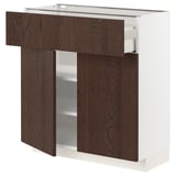 METOD / MAXIMERA Base cabinet with drawer/2 doors, white/Sinarp brown, 80x37 cm