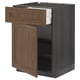 METOD / MAXIMERA Base cabinet with drawer/door, black Enköping/brown walnut effect, 60x60 cm