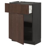 METOD / MAXIMERA Base cabinet with drawer/door, black/Sinarp brown, 60x37 cm