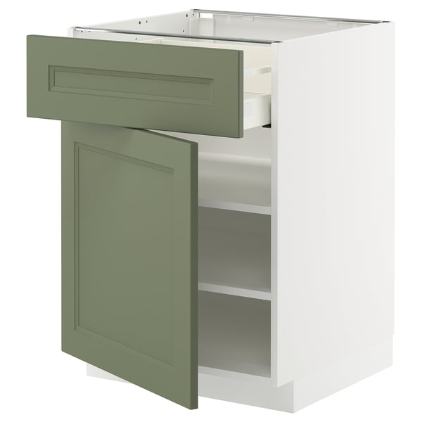 METOD / MAXIMERA Base cabinet with drawer/door, white/Axstad grey-green, 60x60 cm