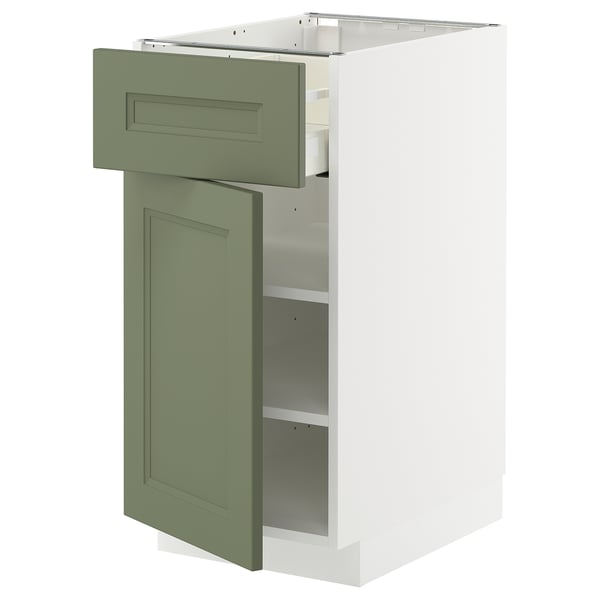 METOD / MAXIMERA Base cabinet with drawer/door, white/Axstad grey-green, 40x60 cm