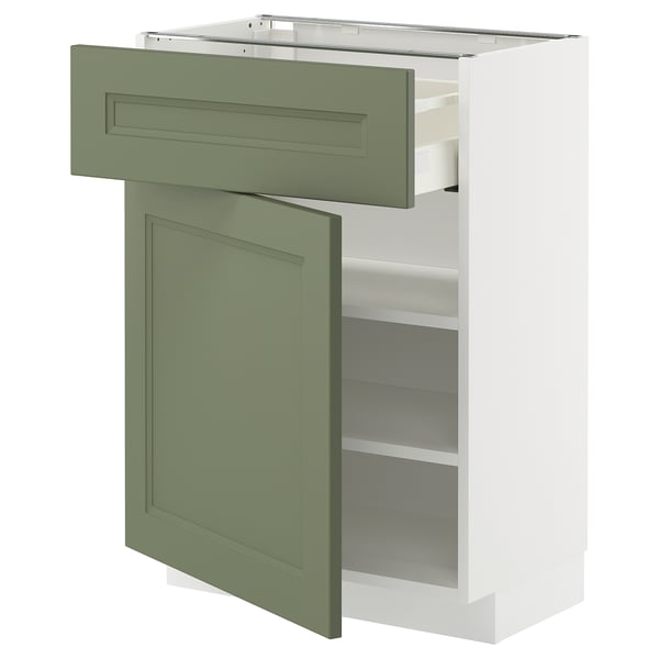 METOD / MAXIMERA Base cabinet with drawer/door, white/Axstad grey-green, 60x37 cm