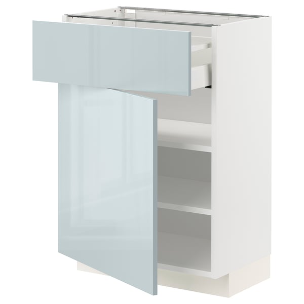 METOD / MAXIMERA Base cabinet with drawer/door, white/Kallarp light grey-blue, 60x37 cm