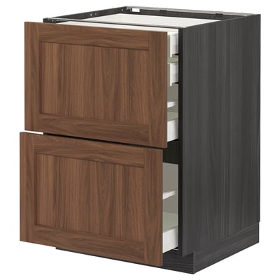 METOD / MAXIMERA Base cb 2 frnts/2 low/1 md/1 hi drw, black Enköping/brown walnut effect, 60x60 cm