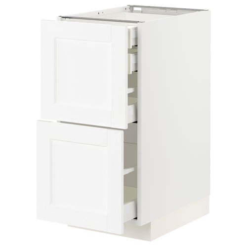 White ikea METOD kitchen cabinets with drawers and door, modern design.
