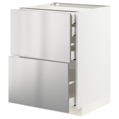 METOD / MAXIMERA Base cb 2 frnts/2 low/1 md/1 hi drw, white/Vårsta stainless steel, 60x60 cm